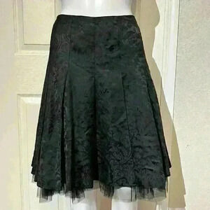 Tibi Skirt Black Knee Length Brocade Floral Full Pleated Luxury Italy